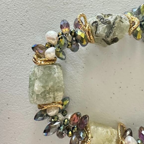 Prehnite Chunky 9" Necklace Crystal Statement Stone Jewelry Bead Green Gold Blue - Picture 5 of 10